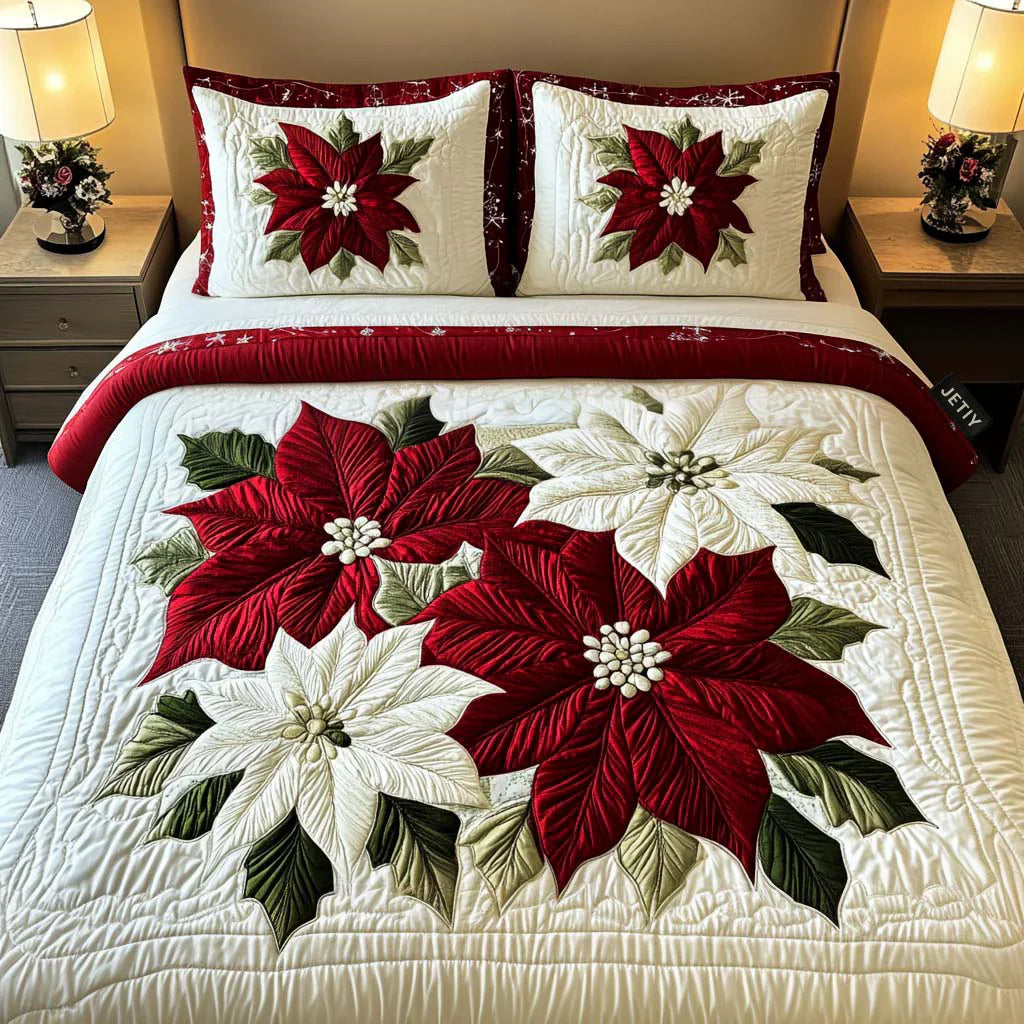 Winter Poinsettia 3-Piece Quilted Bedding Collection