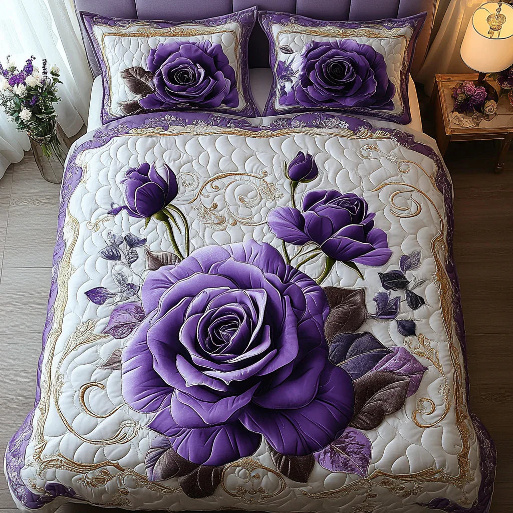 Purple Pink 3-Piece Quilted Bedding Set