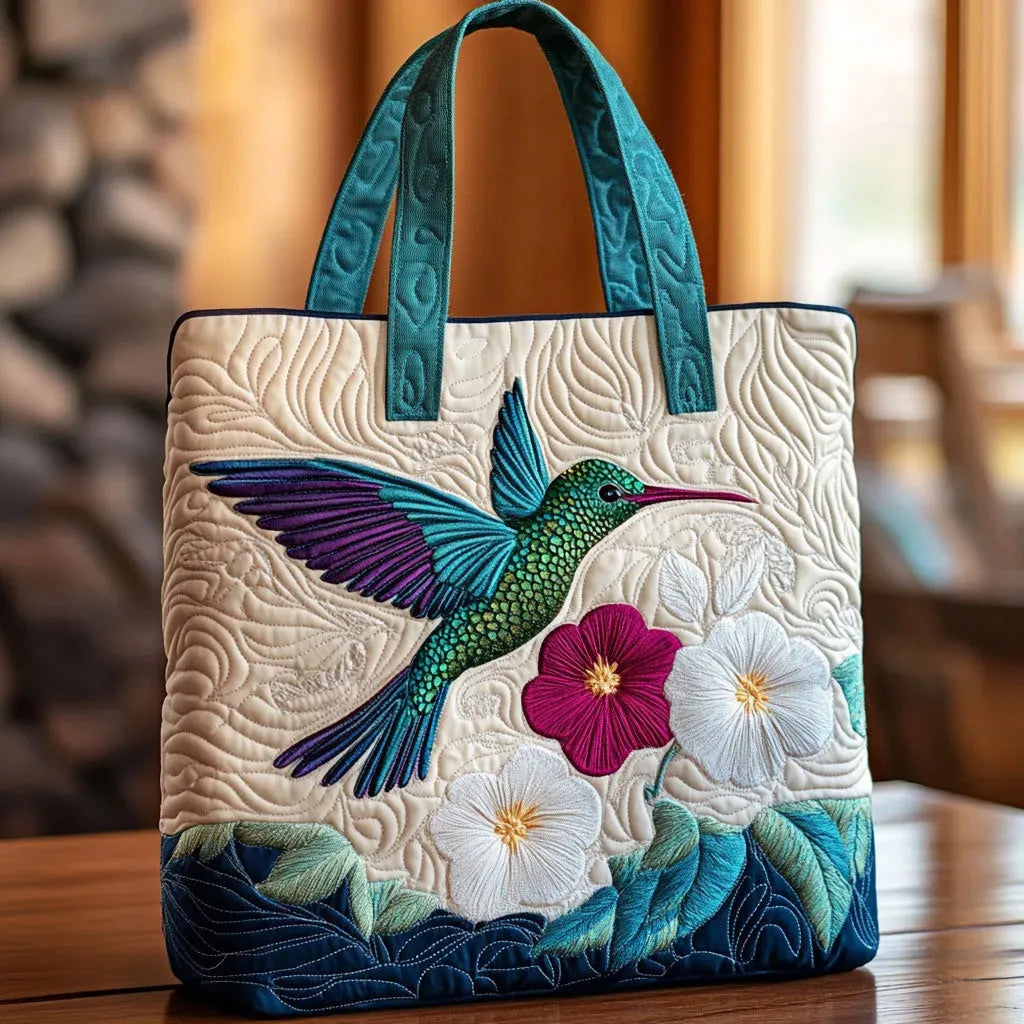 White Floral Quilted Tote Bag