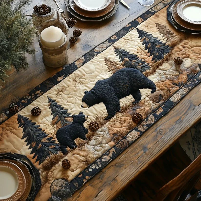 Black Bear Family Quilted Table Runner