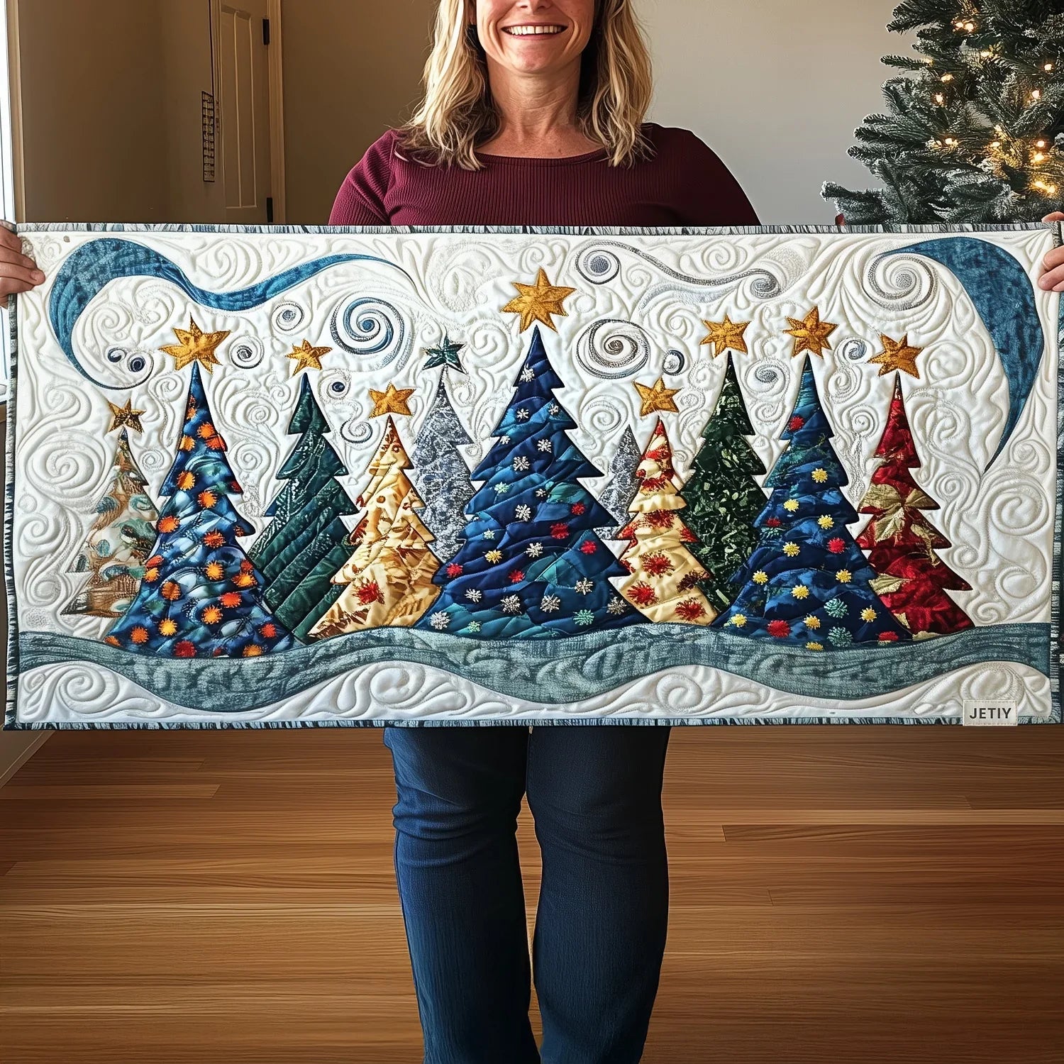 Snowy Pine Landscape Quilted Table Runner
