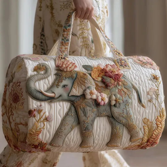 Elephant Print Quilted Travel Bag