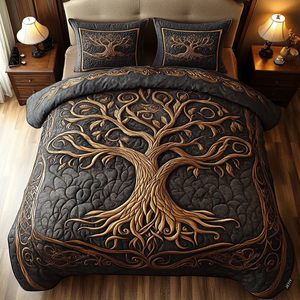 Golden Harmony 3-Piece Quilted Bedding Set