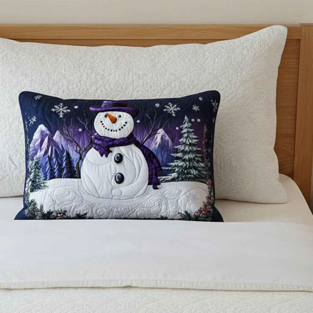 Purple Snowman Quilted Pillowcase