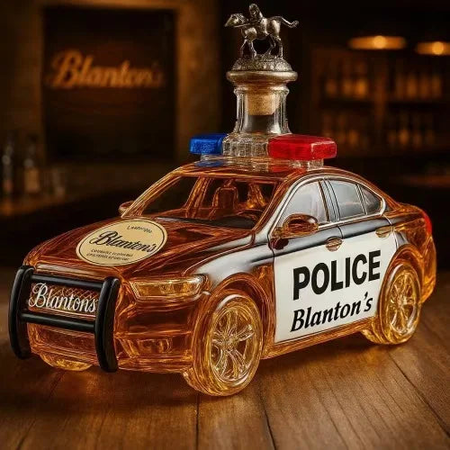 Police Car Shaped Glass Whiskey Decanter with Crown Stopper Unique Liquor Dispenser