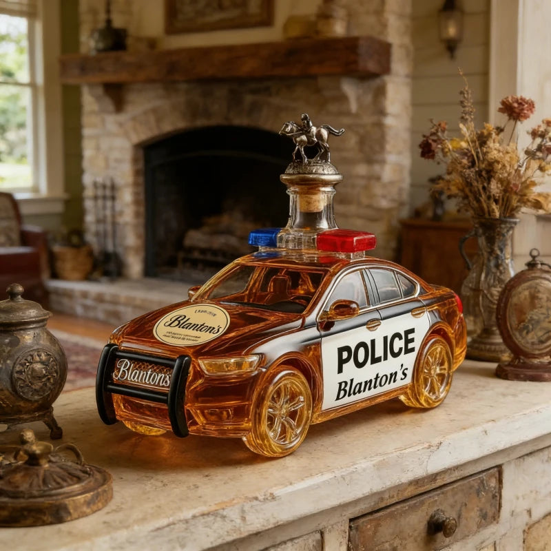 Police Car Shaped Glass Whiskey Decanter with Crown Stopper Unique Liquor Dispenser