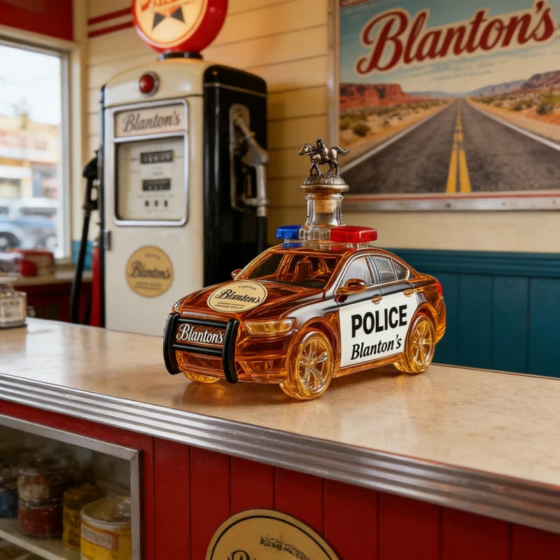Police Car Shaped Glass Whiskey Decanter with Crown Stopper Unique Liquor Dispenser