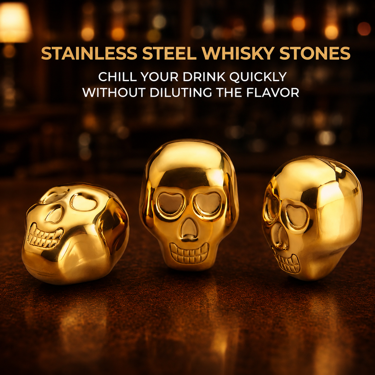 Premium Golden Skull Whisky Stones (Set of 8)