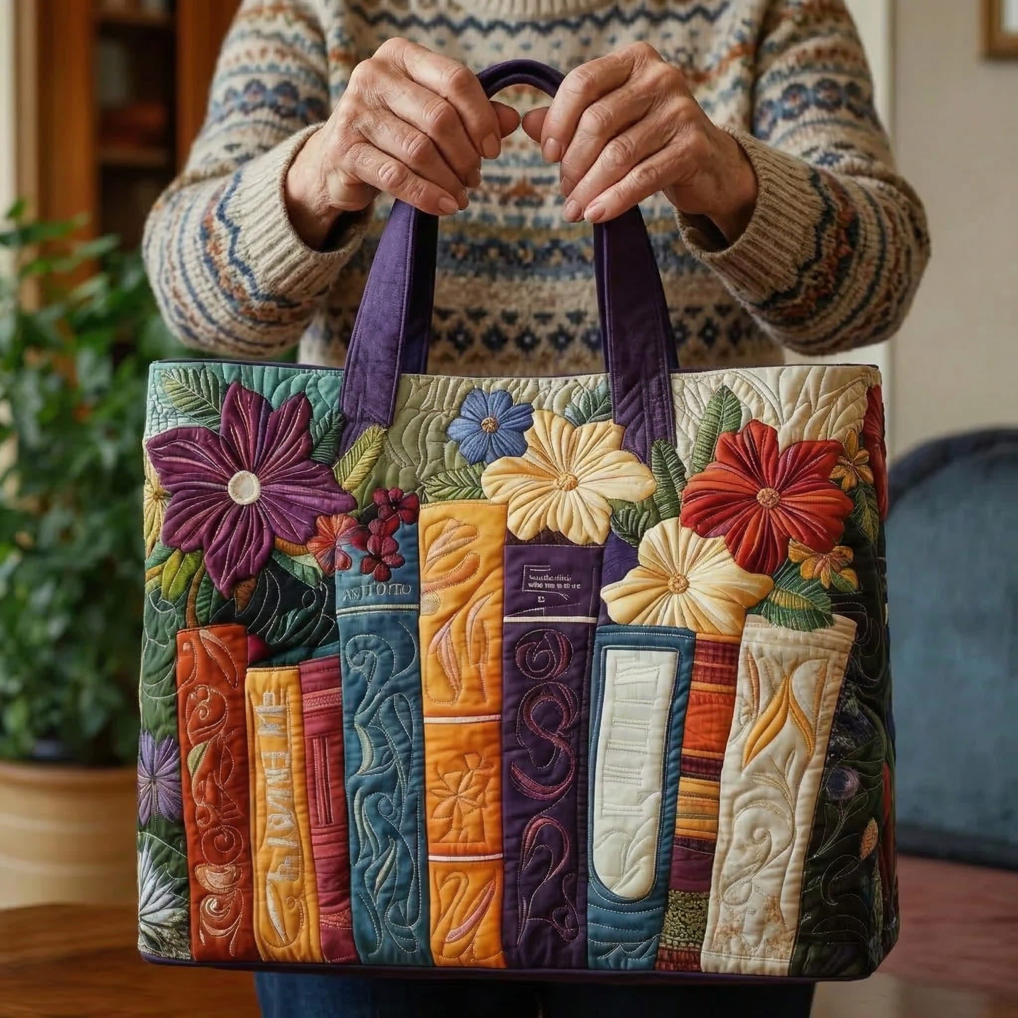 Book Lovers' Quilted Tote Bag