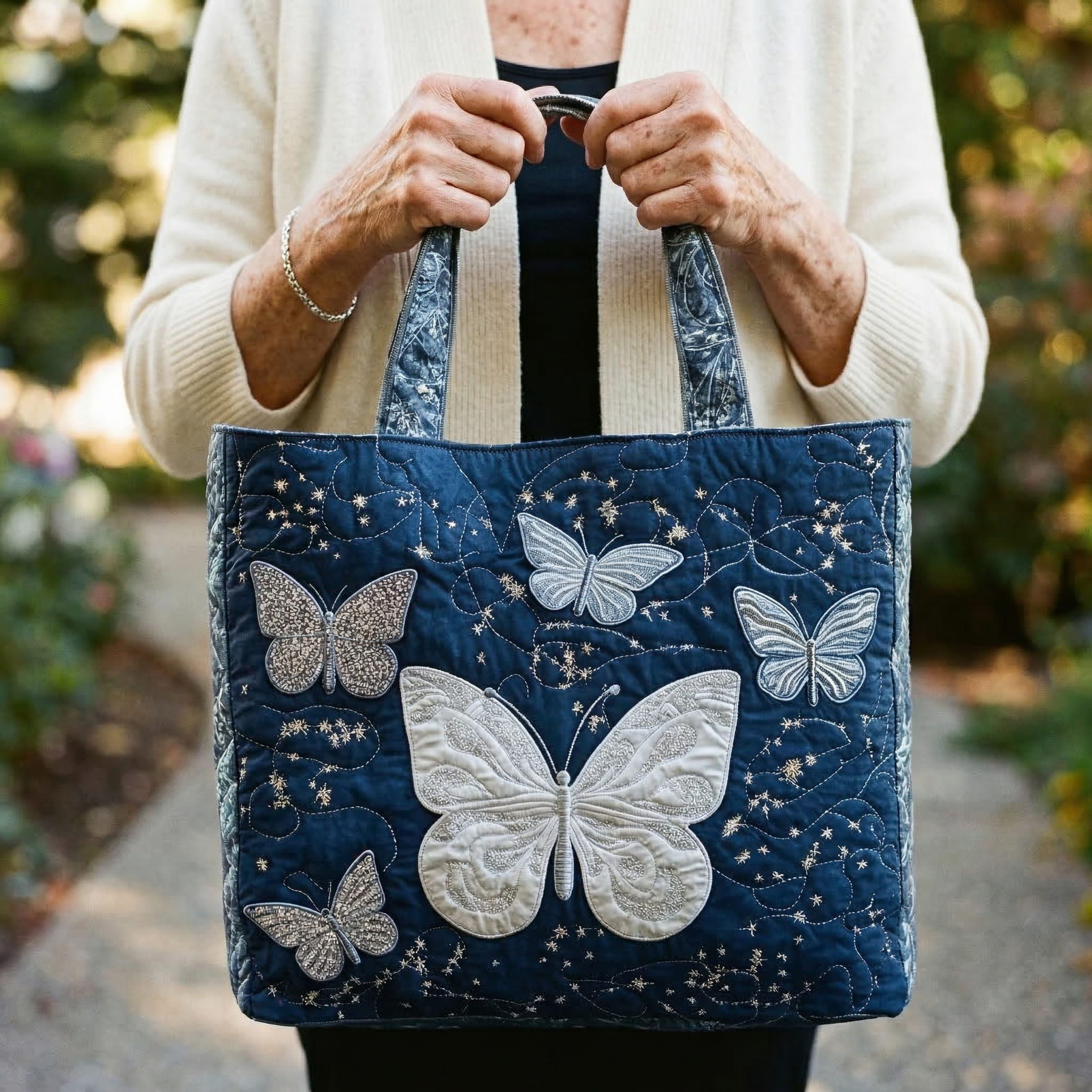 Handcrafted Silver Butterfly Tote