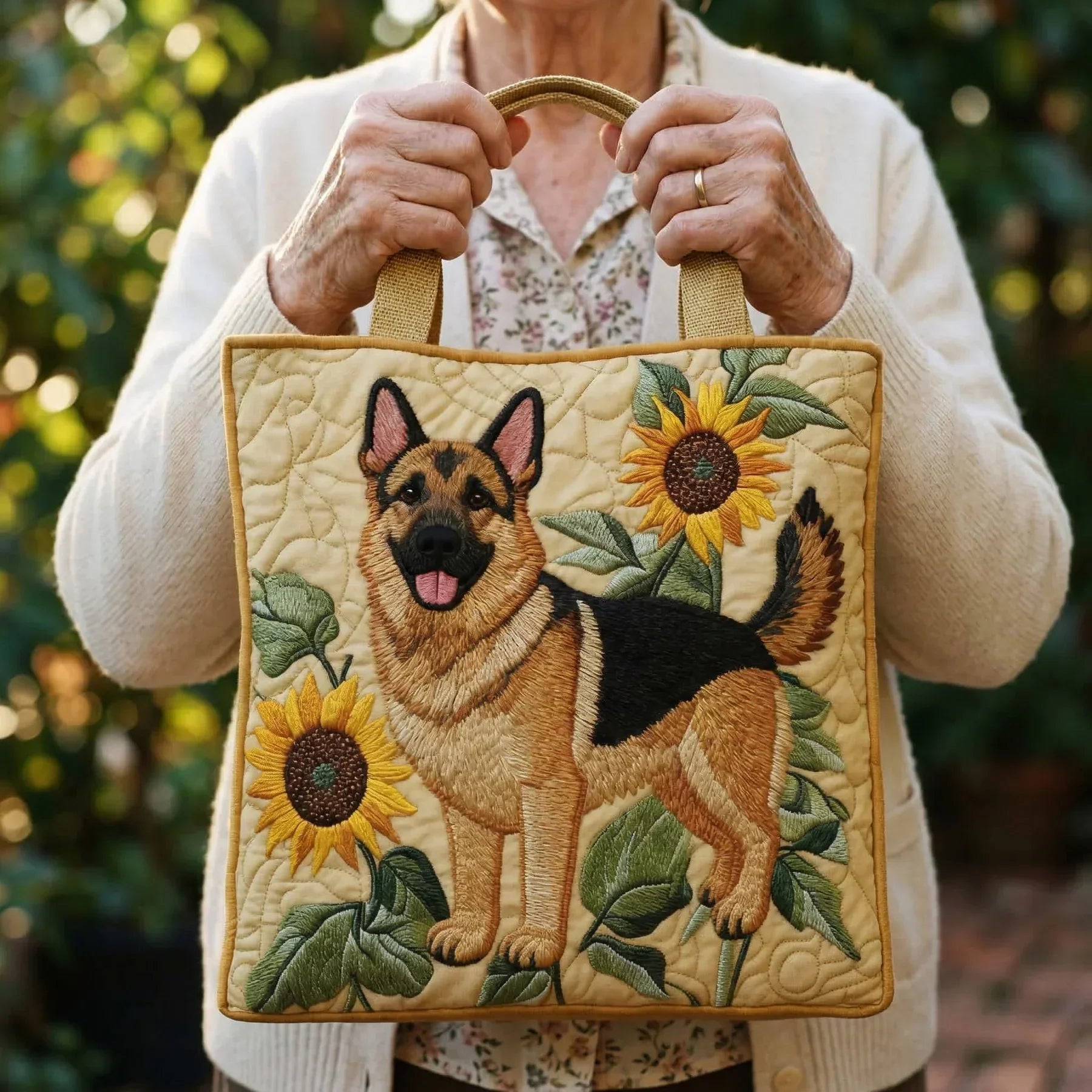Floral German Shepherd Artisanal Bag