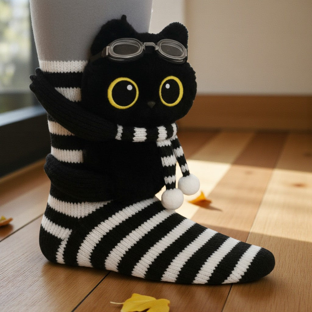 Zoe - Animal Print Striped Socks