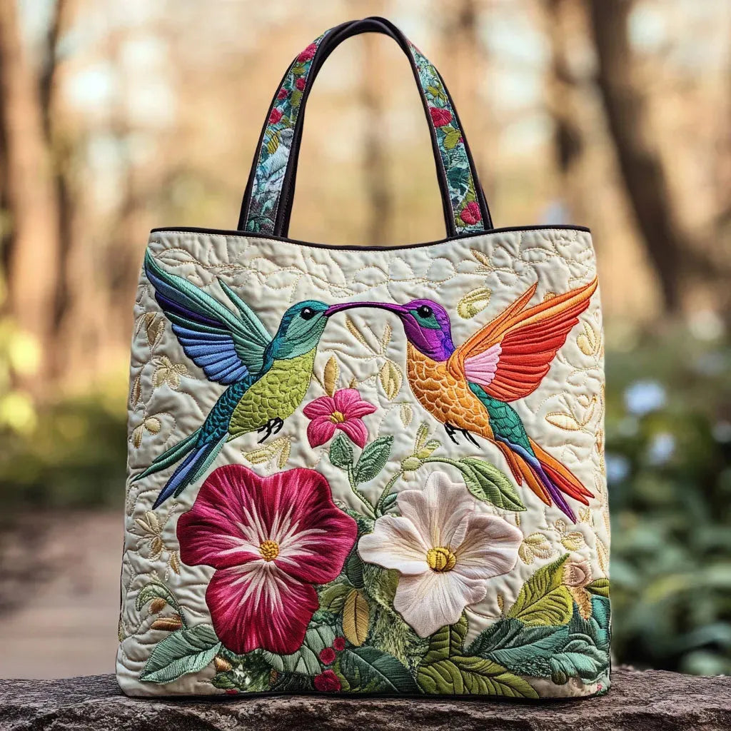 Quilted Hummingbird Tote Bag