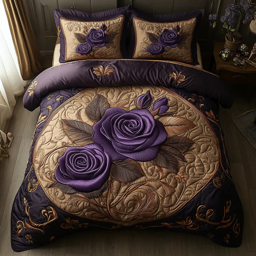Purple Pink 3-Piece Quilted Bedding Set
