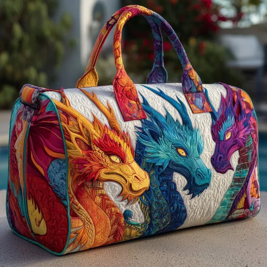 Dragon-Print Quilted Travel Bag