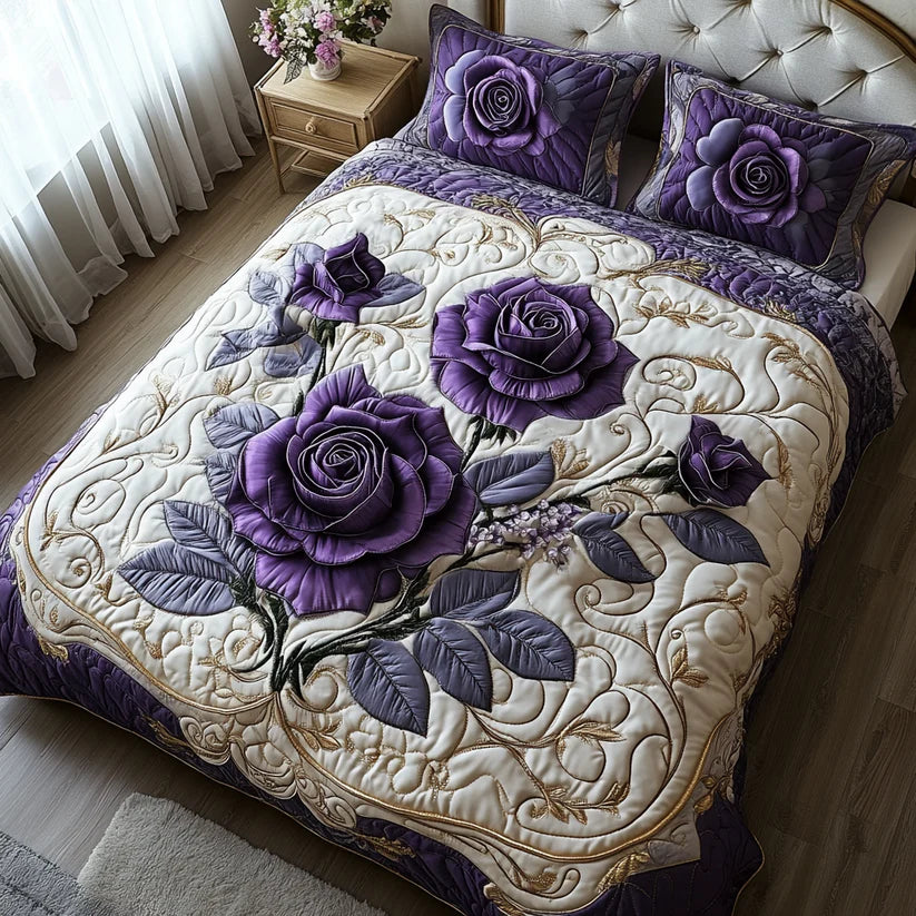 Purple Pink 3-Piece Quilted Bedding Set