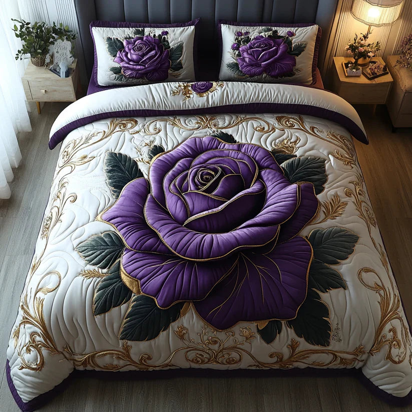 Purple Pink 3-Piece Quilted Bedding Set