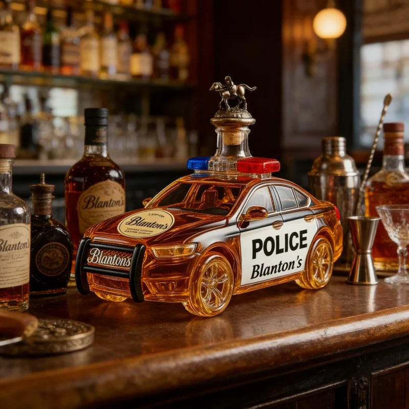 Police Car Shaped Glass Whiskey Decanter with Crown Stopper Unique Liquor Dispenser