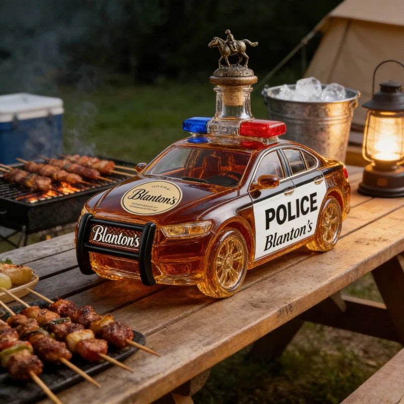 Police Car Shaped Glass Whiskey Decanter with Crown Stopper Unique Liquor Dispenser