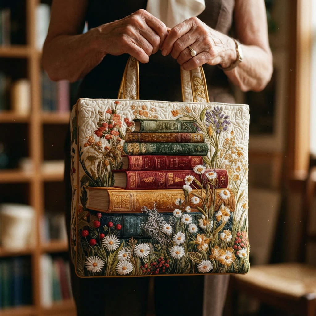 Floral Scroll Quilted Tote Bag - Artistic Design