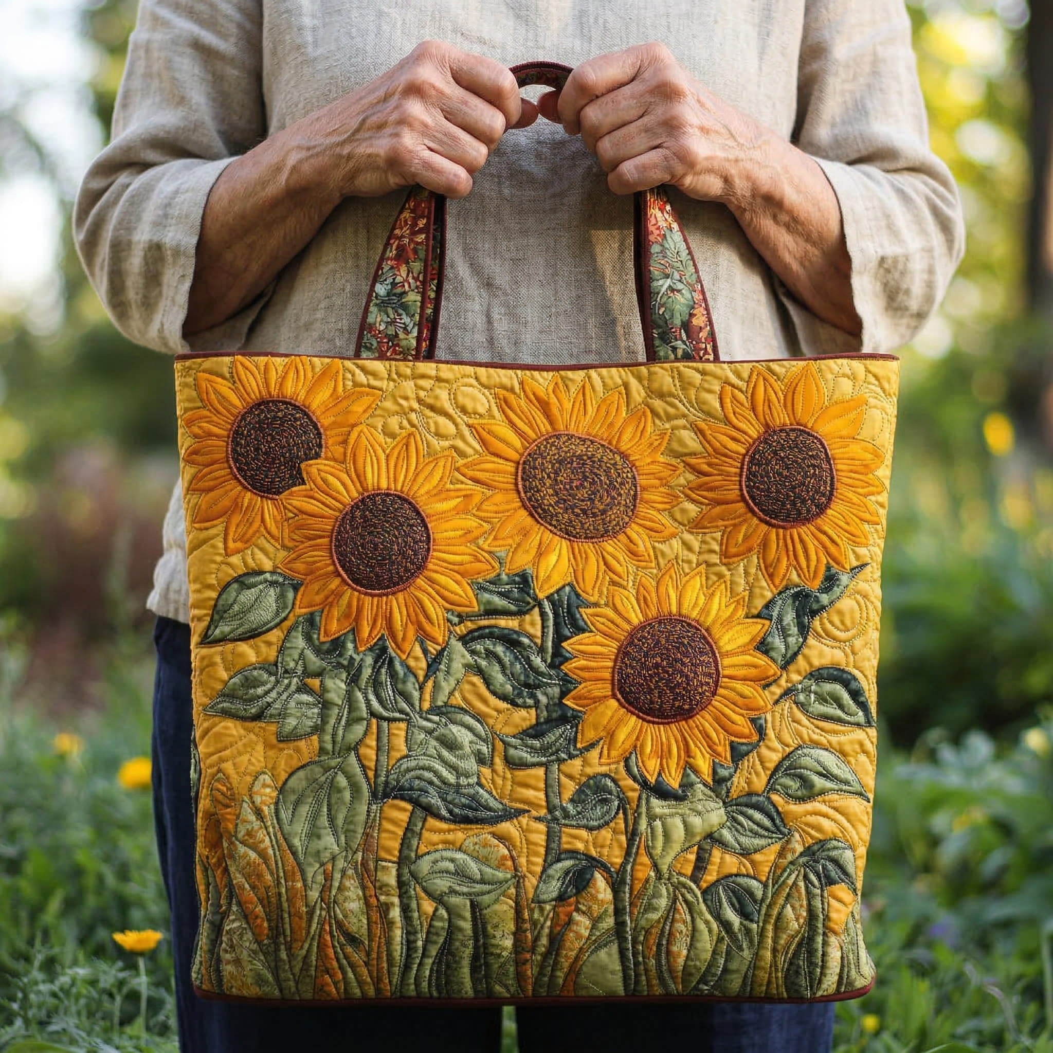 Timeless Sunflower Quilted Tote