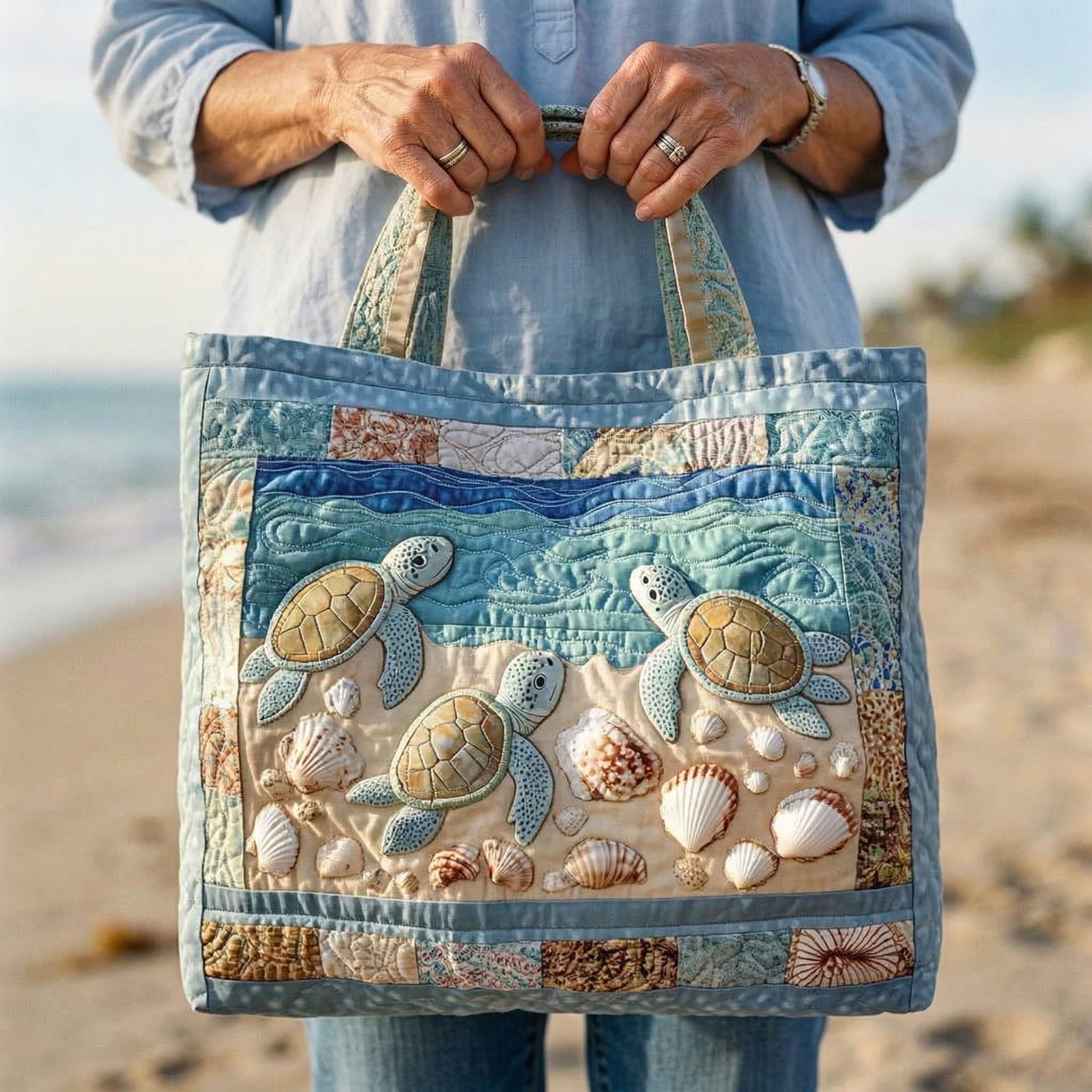 Quilted Turtle Tote Bag