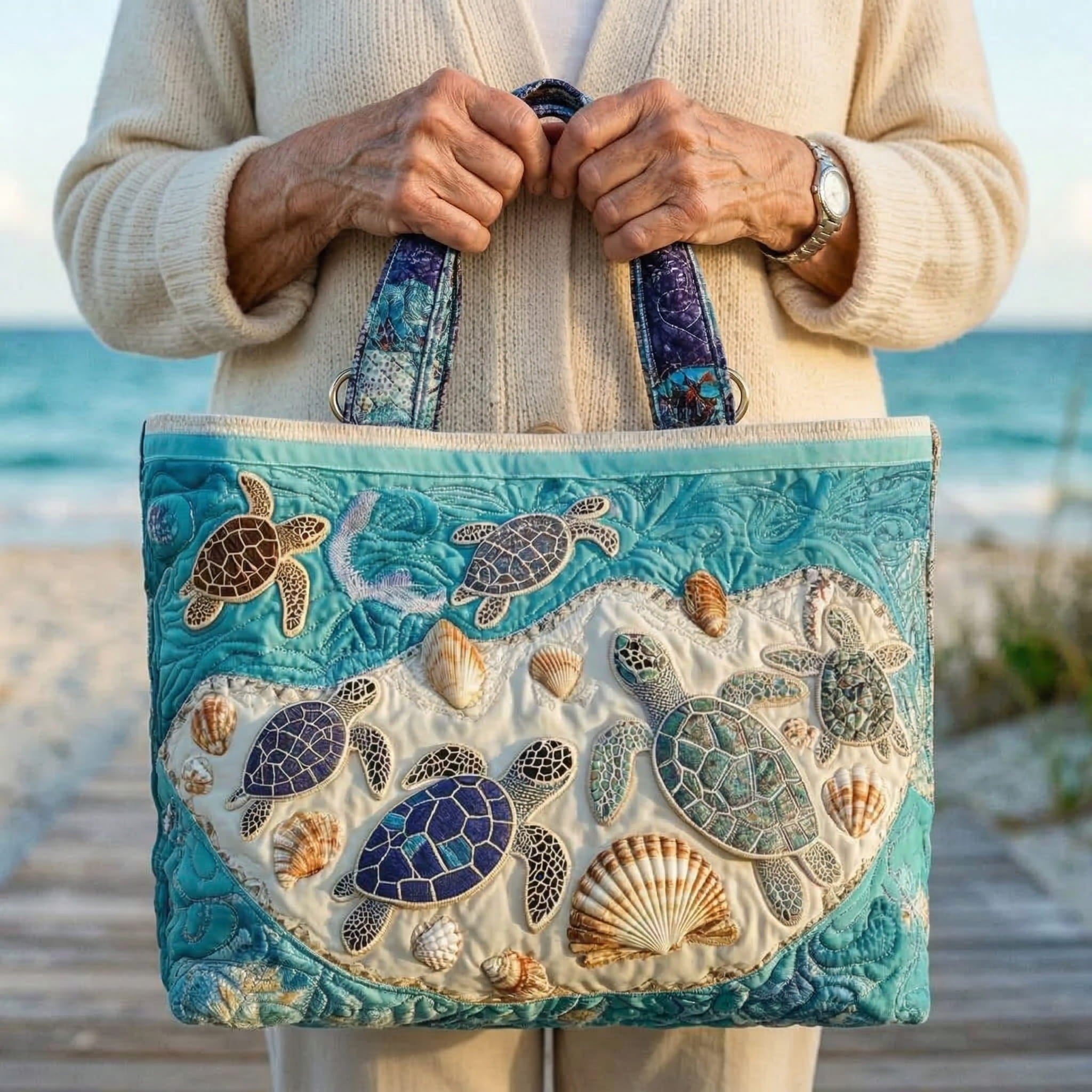 Artisan Turtle Embrace Tote Bag