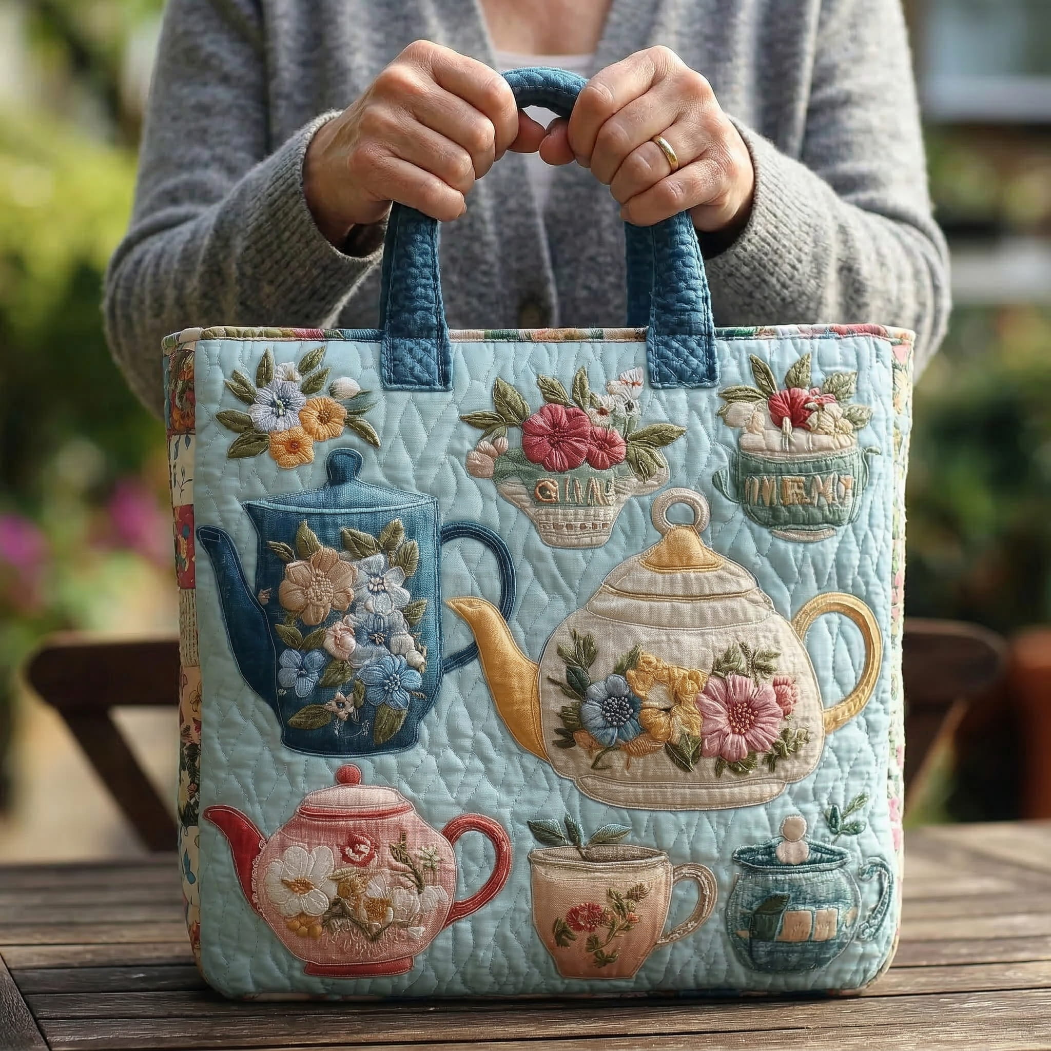 Quilted Floral Tote Bag