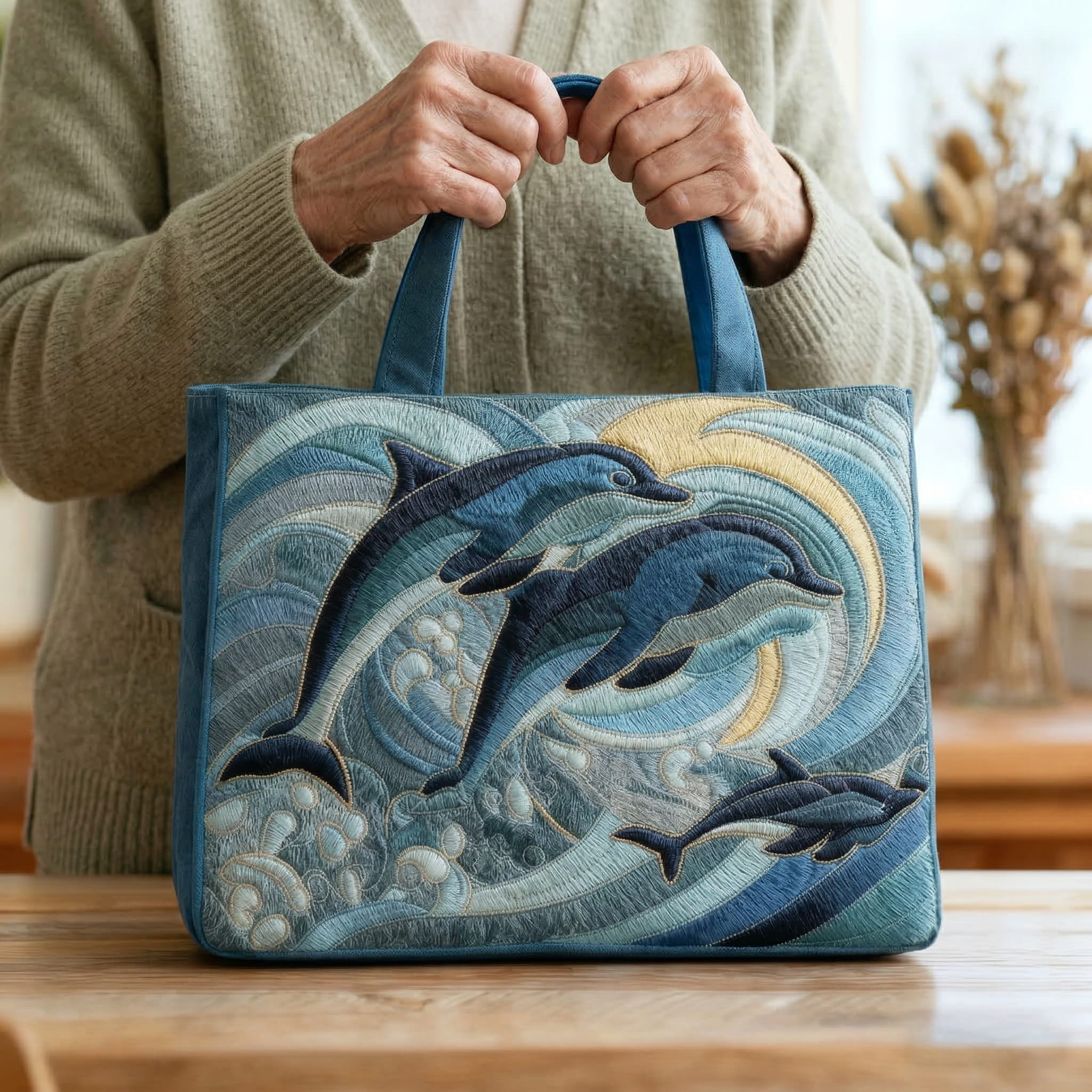 Artisan Dolphin Tote Bag Inspired by the Ocean