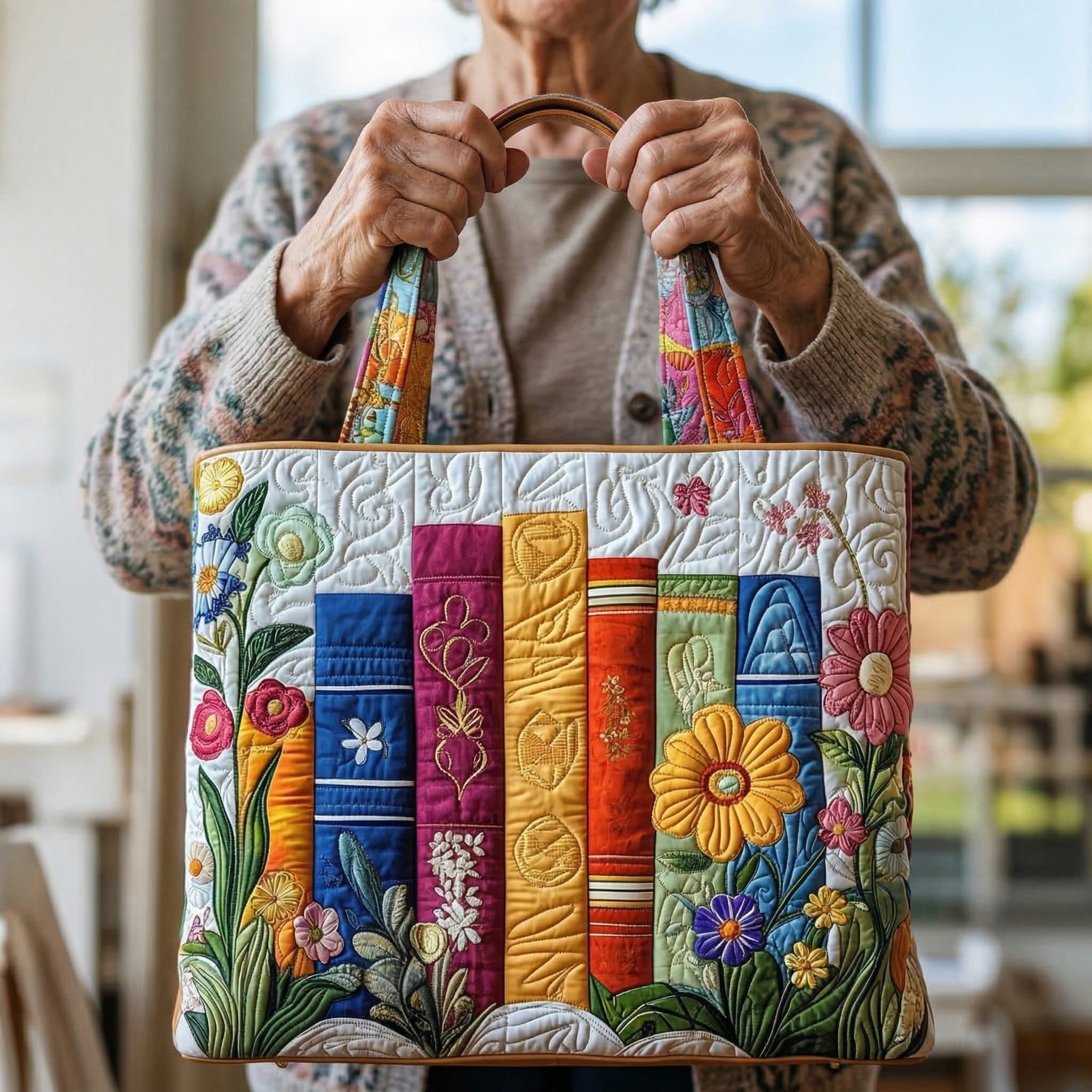 Artisan Floral Tote Bag for Book Lovers