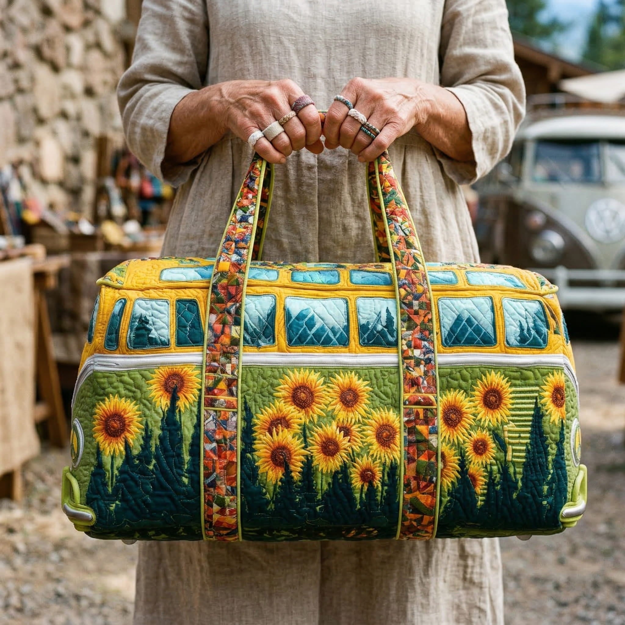 Bohemian Sunflower Quilted Travel Bag
